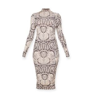 NWT- PrettyLittleThing Snake Print Slinky High Neck Midi Dress